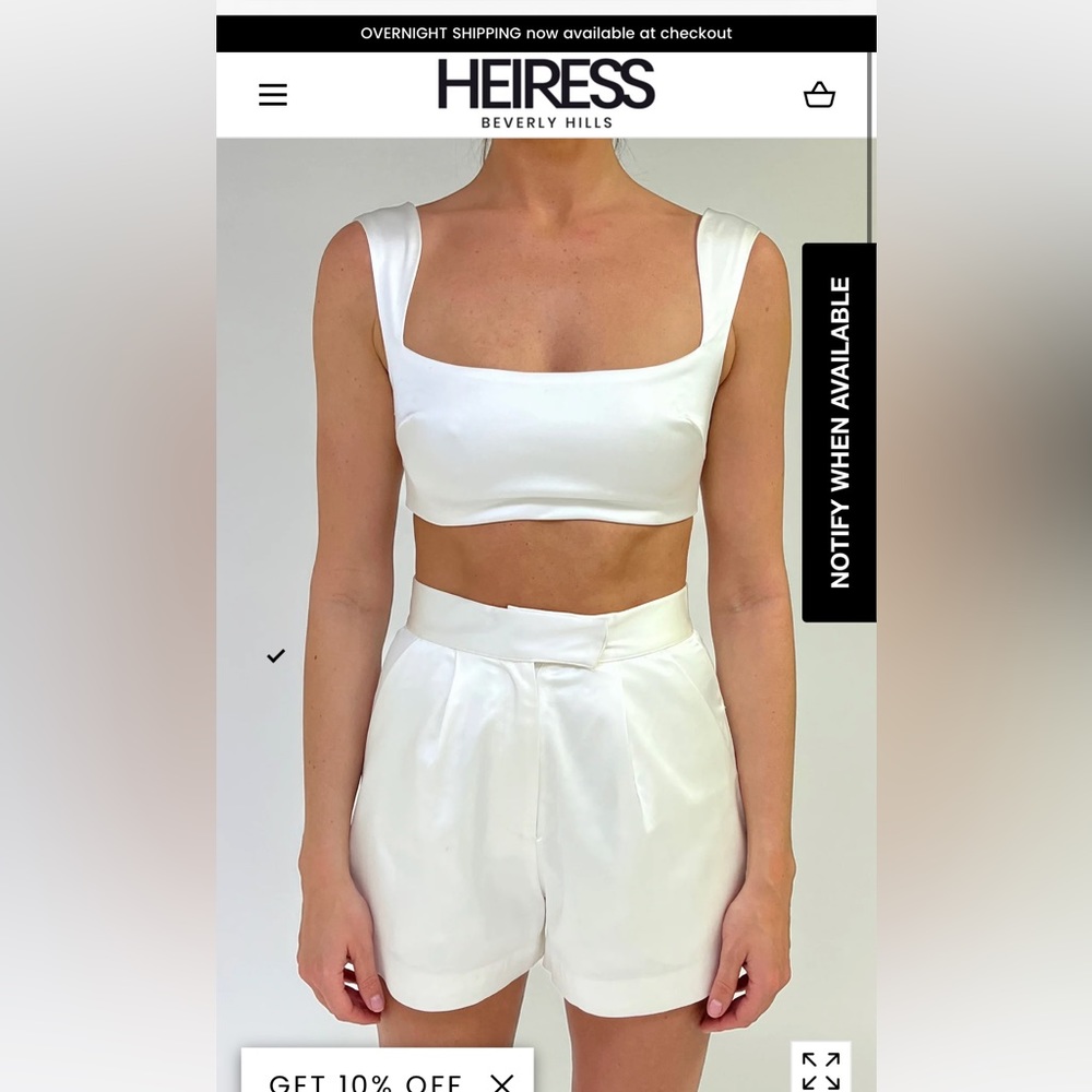 Heiress Beverly Hills White Satin Short & Crop Top Set